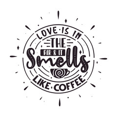 Typography quotes for coffee lovers, Love is in the air and it smells like coffee