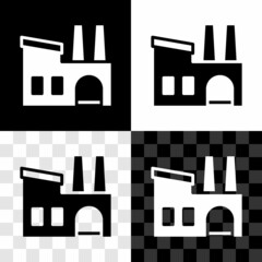 Set Factory icon isolated on black and white, transparent background. Industrial building. Vector