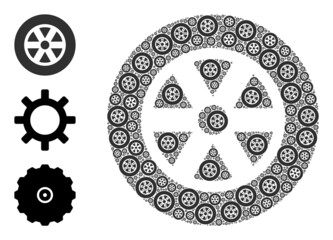 Itself fractal composition wheel. Vector wheel composition is done of scattered itself wheel pictograms. Flat illustration.