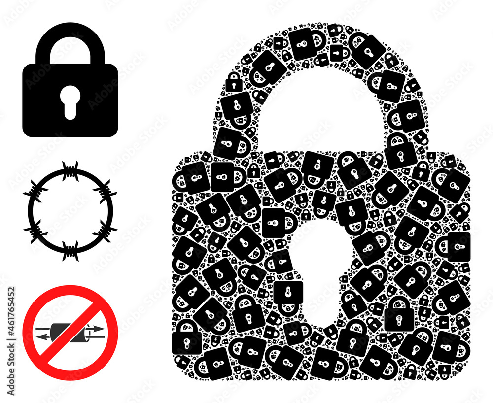 Poster itself recursive collage lock. vector lock collage is formed from repeating itself lock parts. abstr
