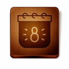 Brown Calendar with 8 March icon isolated on white background. International Happy Women Day. Wooden square button. Vector