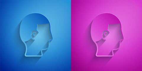 Paper cut Hairstyle for men icon isolated on blue and purple background. Paper art style. Vector