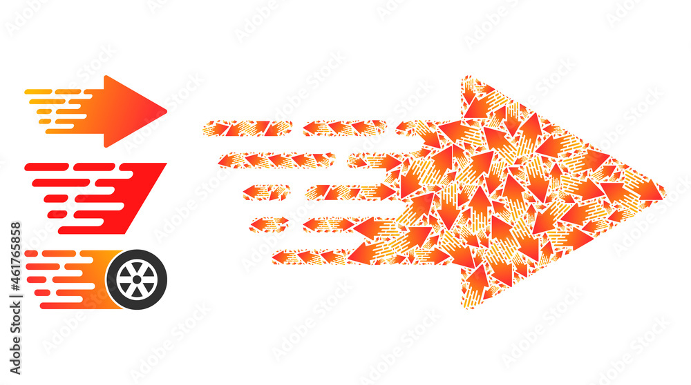 Poster itself fractal mosaic rush arrow. vector rush arrow fractal is formed from scattered itself rush arr