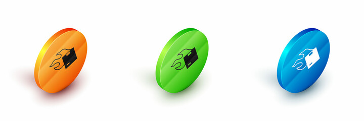 Isometric Carton cardboard box icon isolated on white background. Box, package, parcel sign. Delivery and packaging. Circle button. Vector