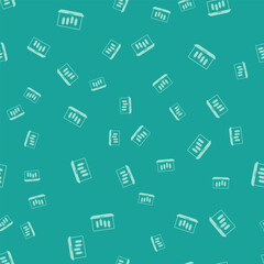 Green Laptop with stocks market growth graphs and money icon isolated seamless pattern on green background. Monitor with stock charts arrow on screen. Vector