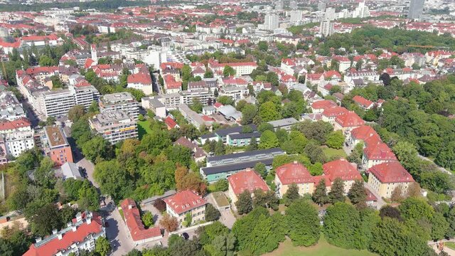Munich: Aerial view of city in Germany and capital of Bavaria - landscape panorama of Europe from above
