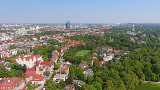 Munich: Aerial view of city in Germany and capital of Bavaria - landscape panorama of Europe from above