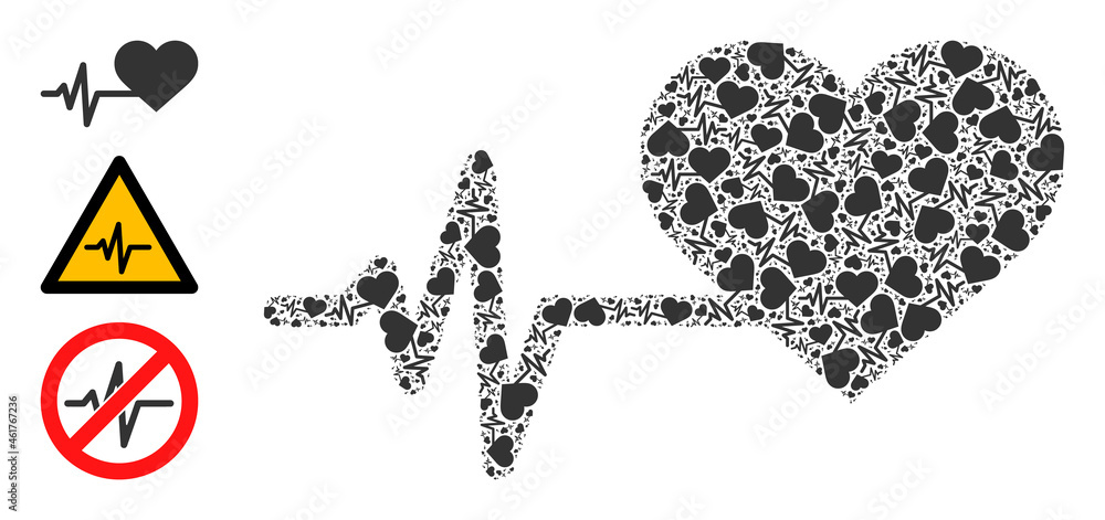 Poster itself fractal collage heart pulse. vector heart pulse collage is designed from repeating itself hea