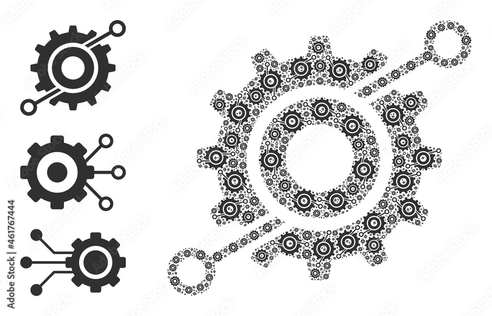 Poster itself fractal mosaic wheel connections. vector wheel connections mosaic is formed with random fract