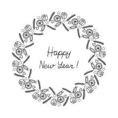 Cute new year card for everybody gift to send by email and social media in hand drawing style. 