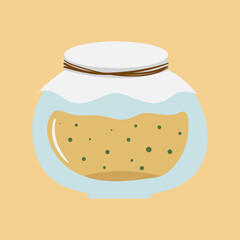 Cute hand drawn glass jar with lemon jam. Doodle sweet preserve illustration. Homemade fruit jelly in a pot. Country style element. Organic food icon
