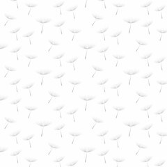 Floral background seamless pattern grey and white  flying dandelion seeds. Pattern for gift wrapping, holiday, decoration. Beautiful nature backdrop. Trendy stylish wallpaper. Vector illustration