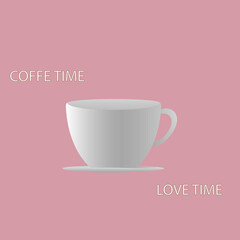 White realistic coffee cup. Сoffee time. Love time.Vector illustration