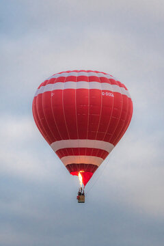 Hot Air Balloon Taking Off Cloudy Sky