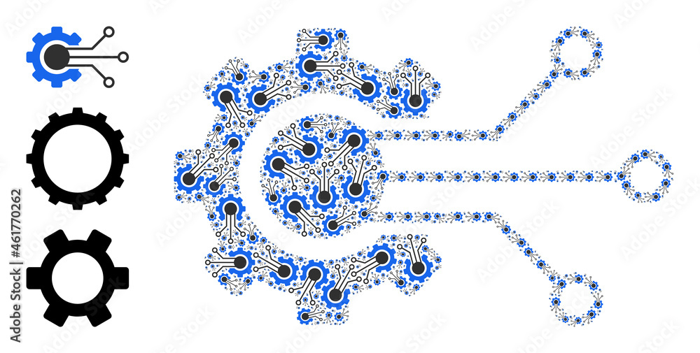 Aufkleber itself fractal collage gear solution. vector gear solution fractal is made from repeating itself gea