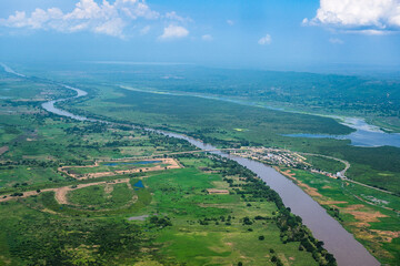 aerial view of the municipality of Gambote, department of Bol&iacute;var in Colombia and overflight of the Canal del dique