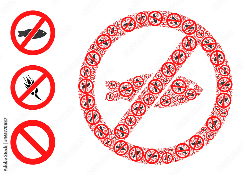 Poster itself fractal collage forbidden fish. vector forbidden fish collage is designed with repeating recu