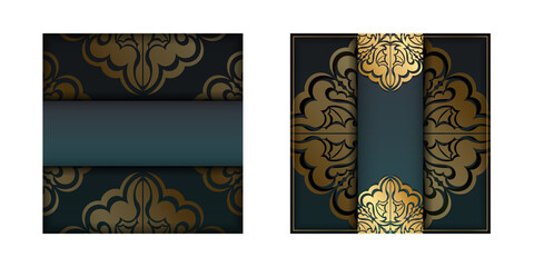 Green gradient greeting card with greek gold pattern for your design.