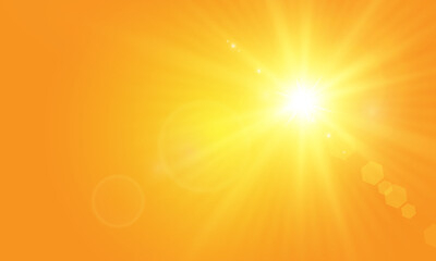 Warm sun on a yellow background. Leto.bliki solar rays.Оrange yellow background.