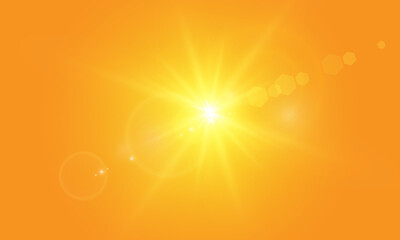 Obraz premium Warm sun on a yellow background. Leto.bliki solar rays.Оrange yellow background.