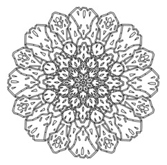 Mandala round triangle zigzag drop gorgeous swirling curl ethnic pattern coloring page book black and white art therapy relax psychology crystal