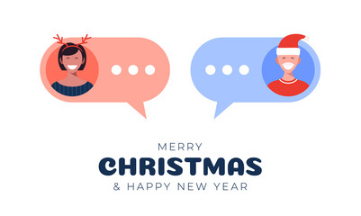 Online chat between a guy and a girl. Man and woman icons in flat style on mobile bubble . Chat messaging communication. Flat design, vector illustration