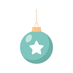 Fototapeta premium Christmas ball is a flat vector illustration on a white isolated background. blue Christmas ball toy with a star on a fir tree. icon, symbol of new year and Christmas