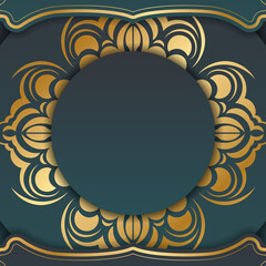 Gradient green color greeting card with Indian gold pattern prepared for typography.