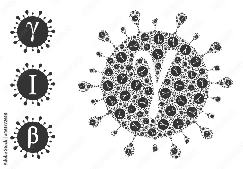 Poster itself fractal mosaic gamma covid virus. vector gamma covid virus fractal is formed of repeating rec