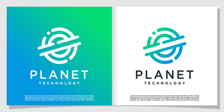 Planet tech logo with modern creative style Premium Vector