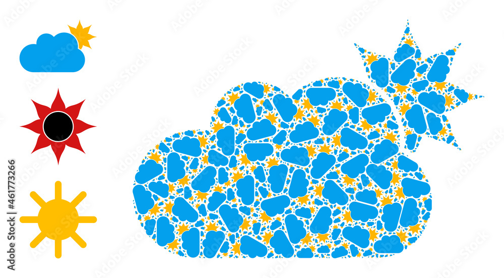 Poster itself recursion composition sun cloud. vector sun cloud composition is organized of scattered itsel