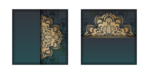 Green gradient brochure with gold mandala pattern for your design.