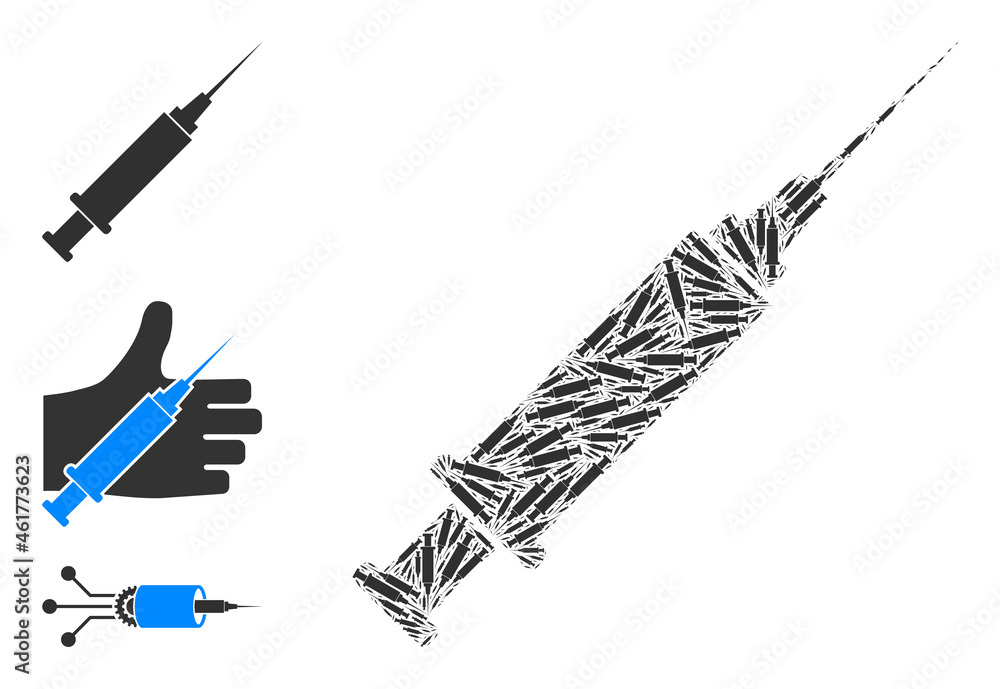 Poster itself fractal collage syringe. vector syringe fractal is formed from scattered fractal syringe part