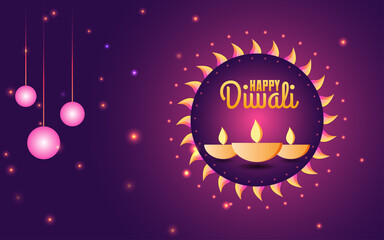 Happy Diwali vector illustration, Happy diwali vector banner illustration with diya - oil lamp, Diwali illustration with typography, creative Diwali Vector design for greeting card and background.