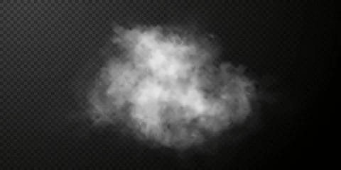 Badezimmer Foto Rückwand White smoke puff isolated on transparent black background. PNG. Steam explosion special effect. Effective texture of steam, fog, smoke png. Vector illustration  © Sergey