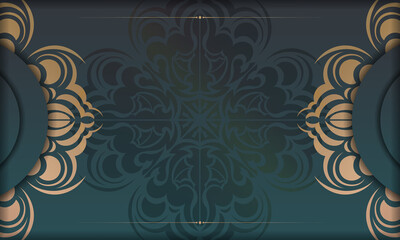 Green gradient banner with abstract gold ornament and logo space