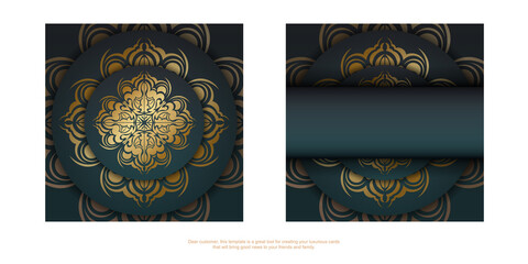 Obraz na płótnie Canvas Green gradient brochure with abstract gold ornament print-ready.