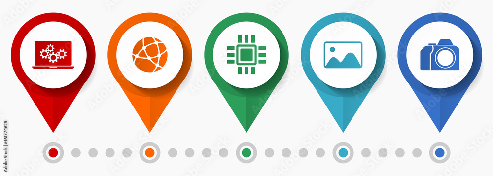 Poster internet, technology, electronics concept vector icon set, flat design pointers, infographic templat