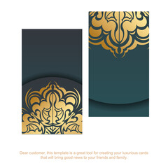 Gradient green business card with mandala gold ornament for your brand.