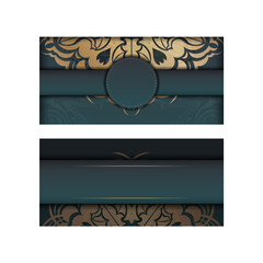 Green gradient flyer with luxurious gold pattern print-ready.