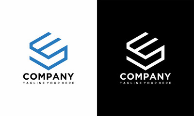 ES initial letter Logo Inspiration, E and S combination logo vector with hexagonal idea on a black and white background.
