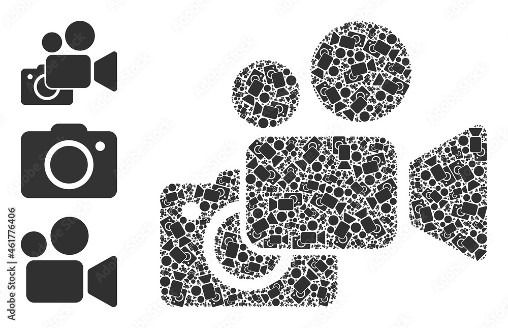 Poster itself recursion collage photo and video cameras. vector photo and video cameras collage is composed