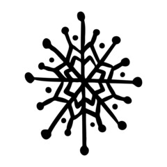 Doodle snowflake icon. Winter seasonal decoration element. Vector illustration on isolated background.