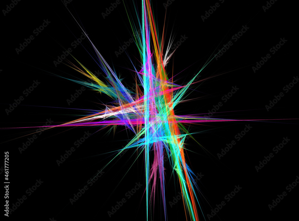 Poster abstract fractal with colorful pattern on a black background.