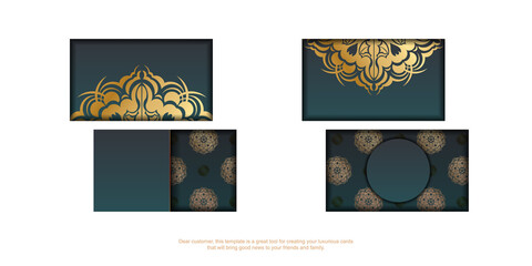 Gradient green business card with abstract gold ornament for your personality.