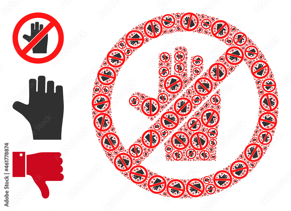 Poster itself fractal collage stop voting hand. vector stop voting hand fractal is done of scattered itself