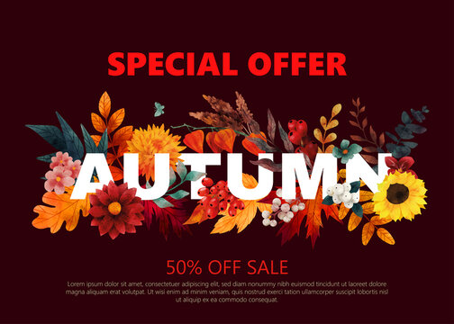 Sale banner with fall elements, sale banner