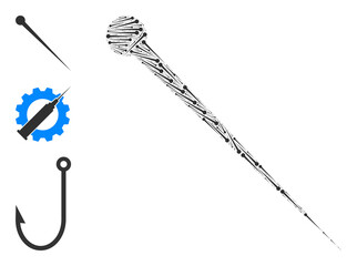 Itself recursive composition needle. Vector needle composition is formed from random recursive needle icons. Flat design.