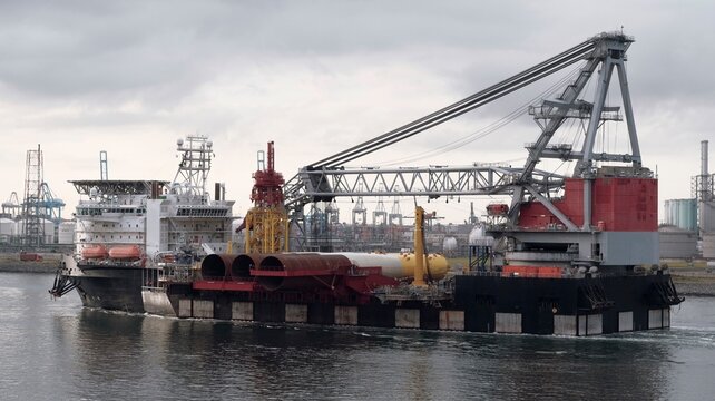 Crane vessel with the cargo of wind turbines