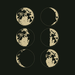 The Moon, Moon Phases in modern colors, contemporary aesthetic poster, background or card template in popular art style
